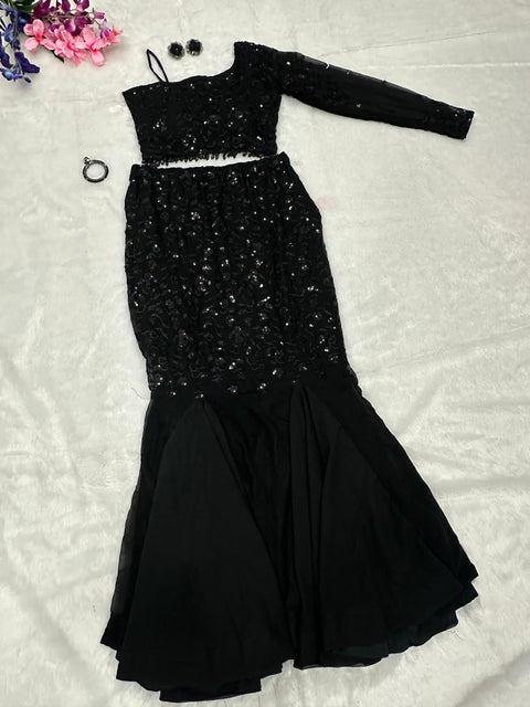 Black fish cut Sequins work Outfit