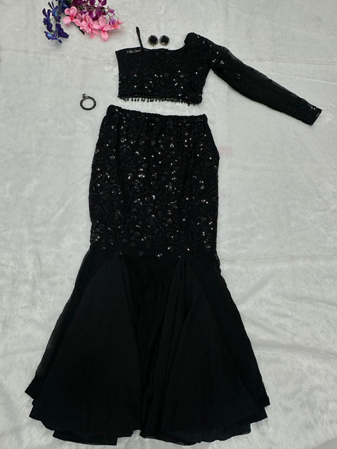 Black fish cut Sequins work Outfit