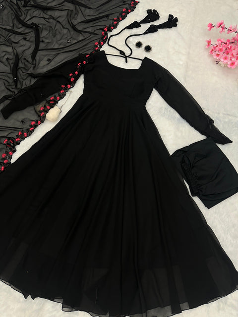 Black Anarakali Suit with Embroidery work Dupatta