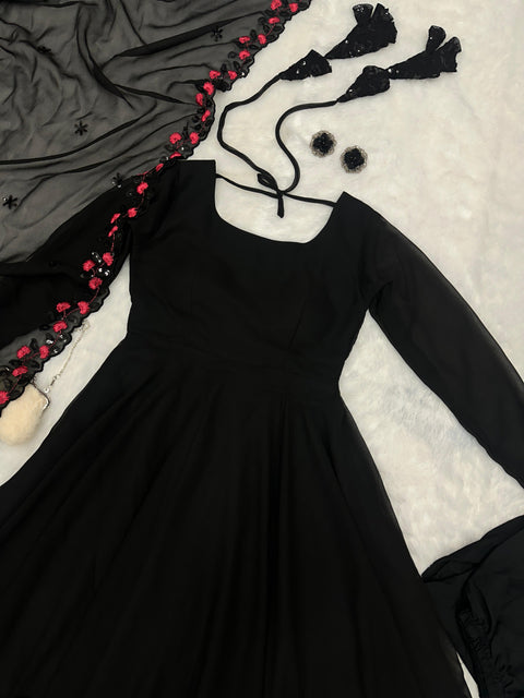 Black Anarakali Suit with Embroidery work Dupatta