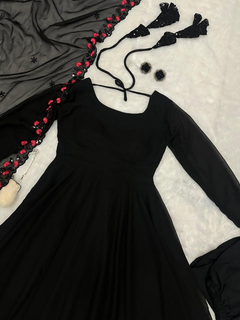 Black Anarakali Suit with Embroidery work Dupatta