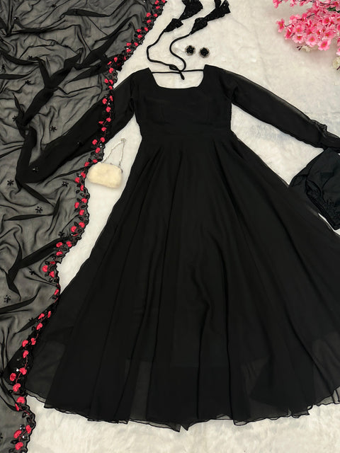 Black Anarakali Suit with Embroidery work Dupatta