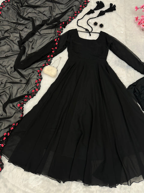 Black Anarakali Suit with Embroidery work Dupatta