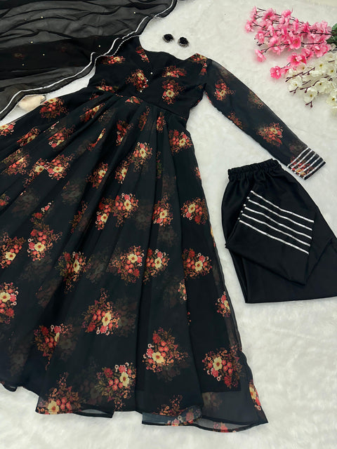 BLACK FIRE FLOWER ANARkAli