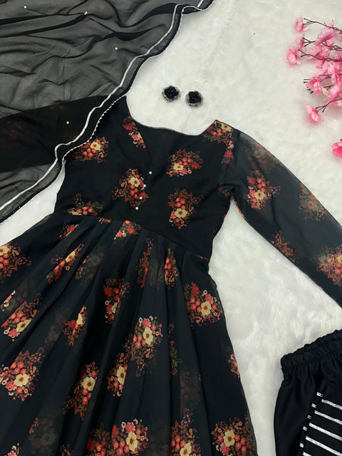 BLACK FIRE FLOWER ANARkAli
