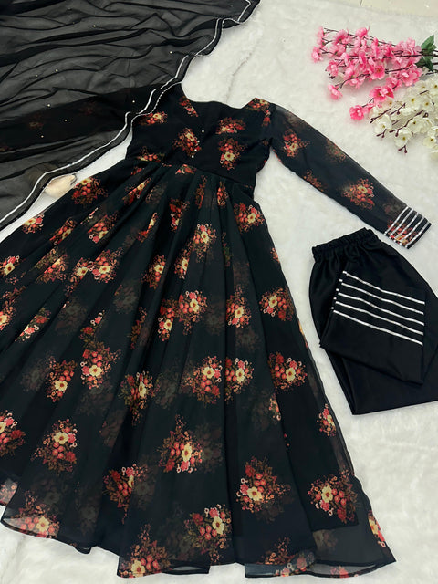 BLACK FIRE FLOWER ANARkAli