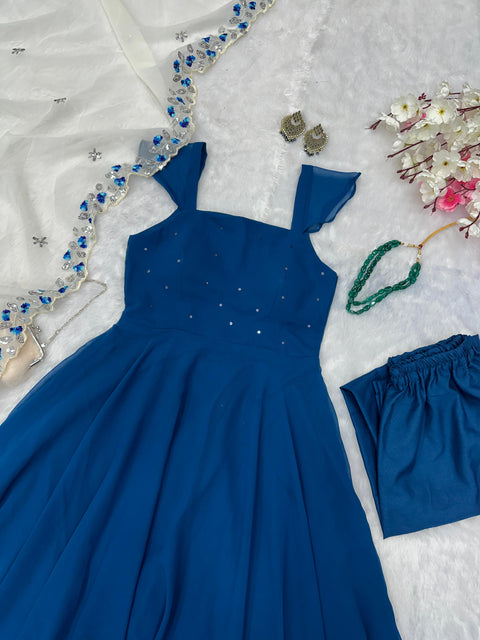 Blue dazzling Anarkali Suit