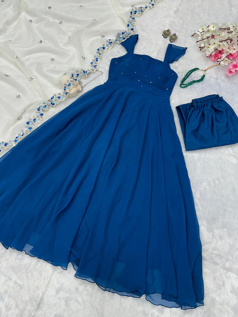 Blue dazzling Anarkali Suit