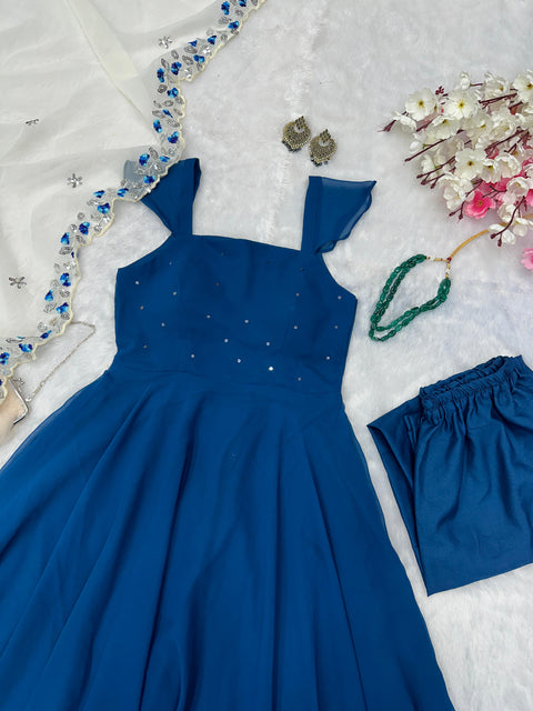 Blue dazzling Anarkali Suit