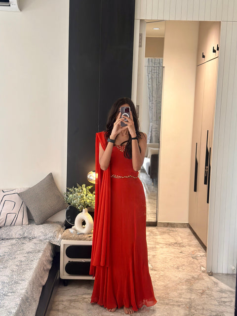 Fiery Flare Fish cut lehnga