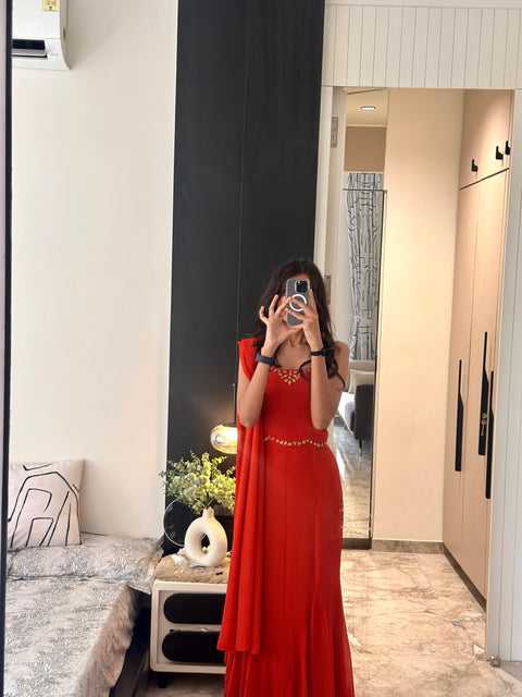 Fiery Flare Fish cut lehnga