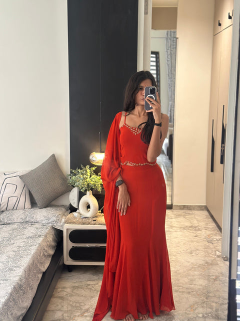 Fiery Flare Fish cut lehnga