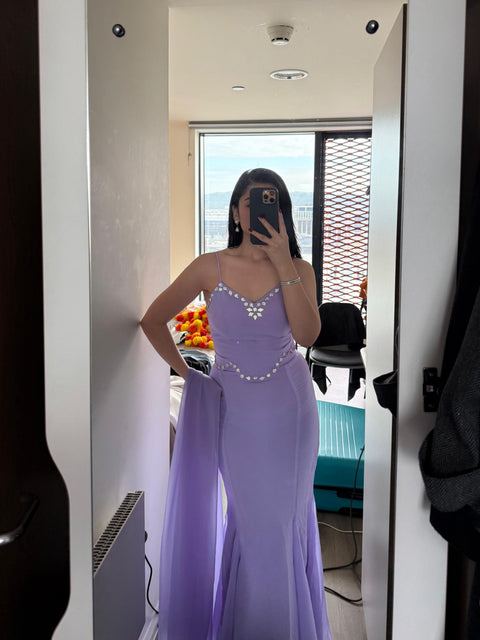 Lavender Flare Fish cut lehnga