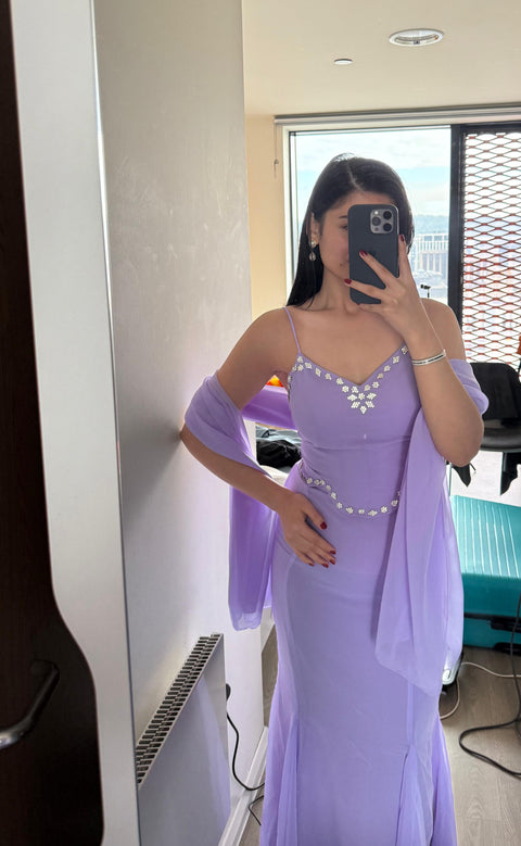 Lavender Flare Fish cut lehnga