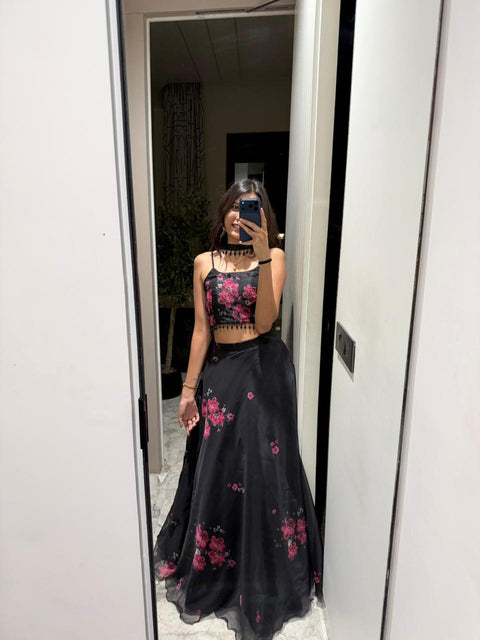 Black jacket lehnga