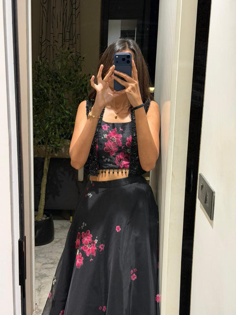 Black jacket lehnga