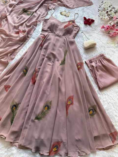 Peach handprint anarkali