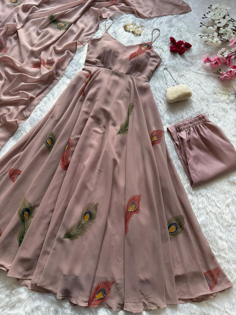 Peach handprint anarkali