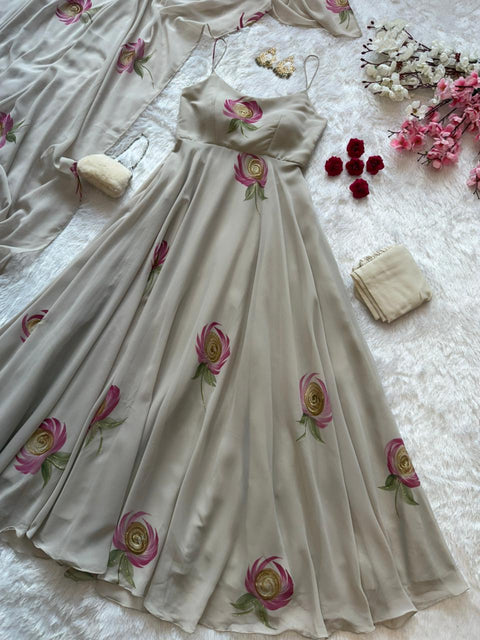 Floral handprint anarkali
