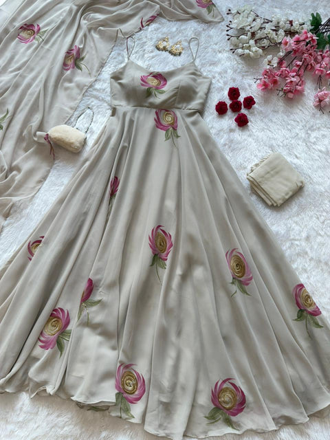 Floral handprint anarkali