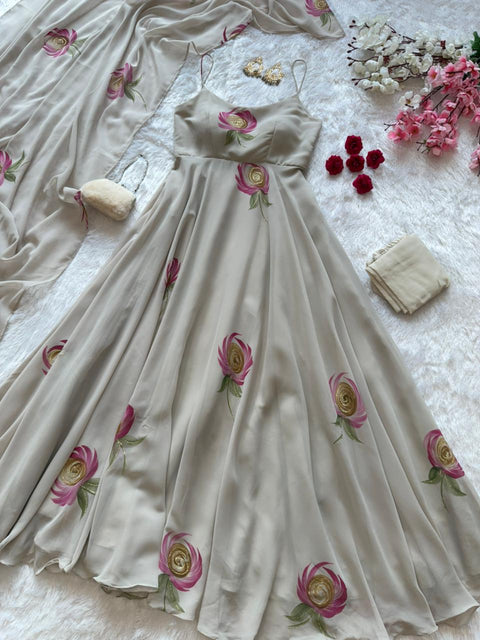 Floral handprint anarkali