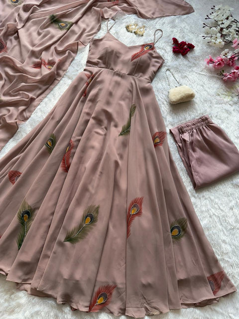 Peach handprint anarkali