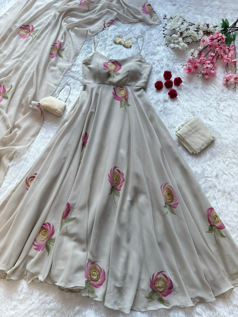 Floral handprint anarkali