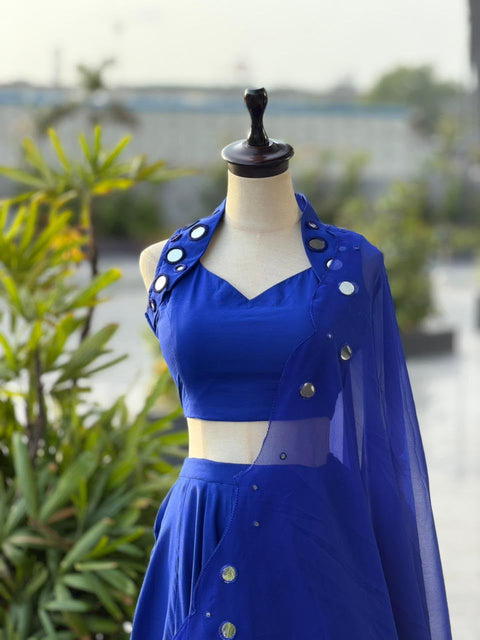 Blue kodi work lehenga