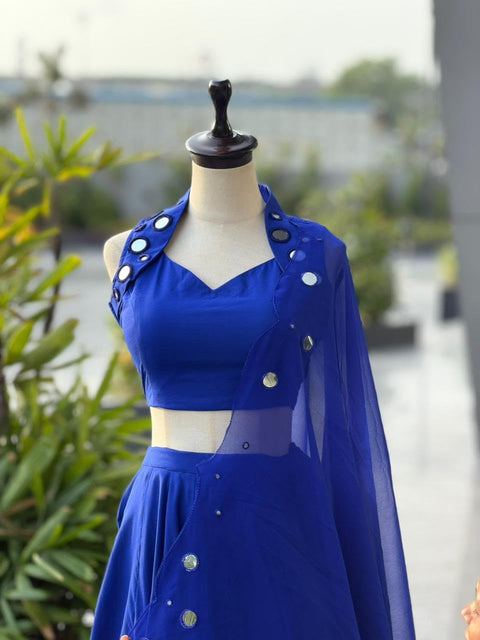 Blue kodi work lehenga
