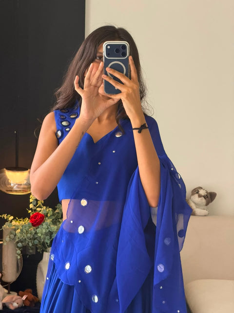 Blue kodi work lehenga