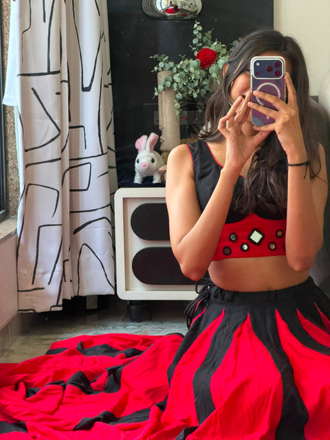 Crimson kodi work lehenga