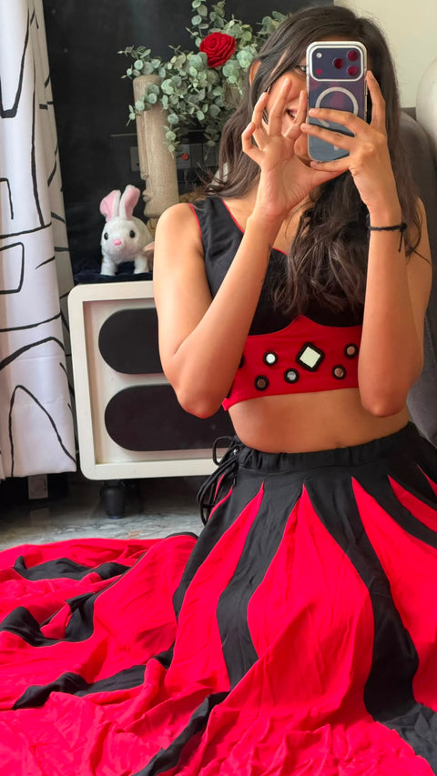 Crimson kodi work lehenga