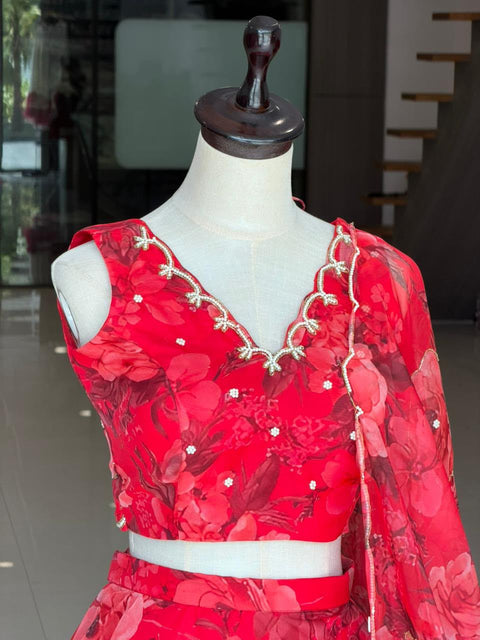 Red floral lehenga