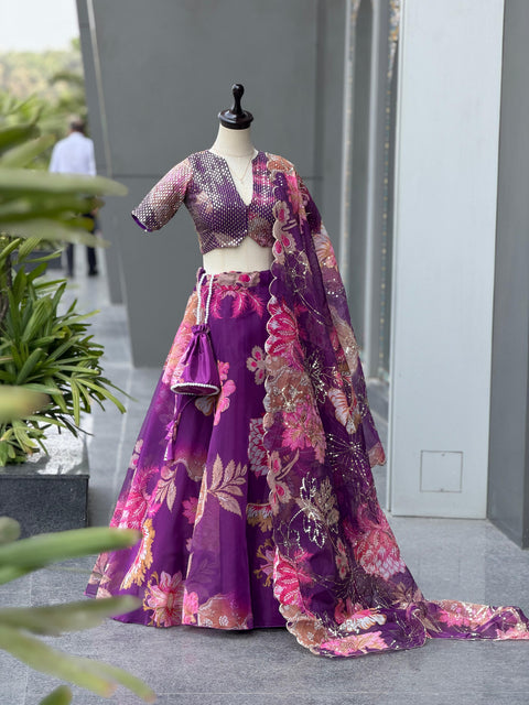 Purple floral lehnga