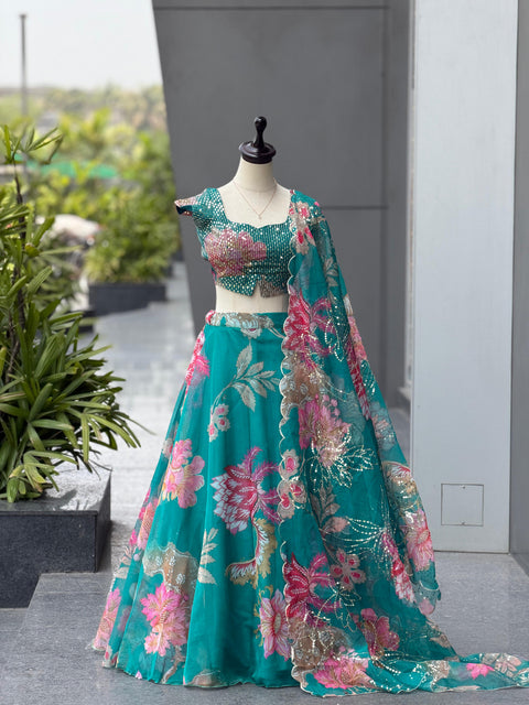 Blue floral lehnga