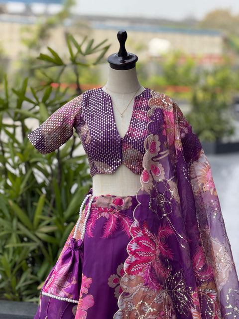 Purple floral lehnga
