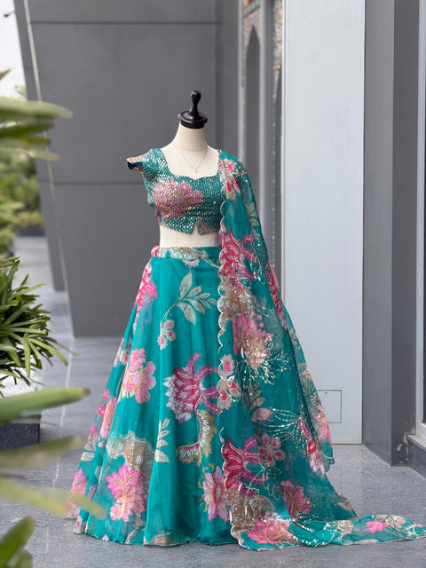 Blue floral lehnga