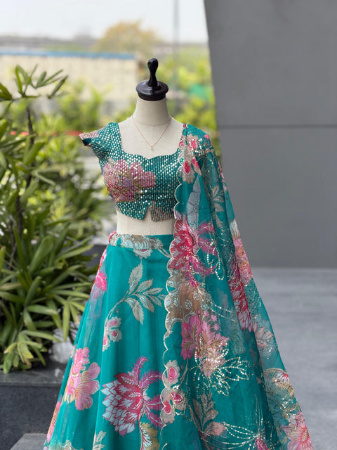 Blue floral lehnga