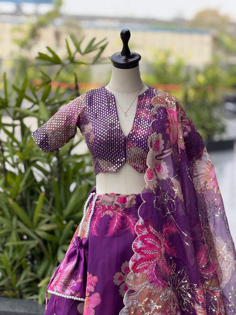 Purple floral lehnga