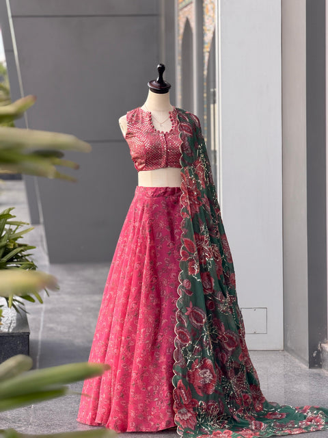 Red Organza Lehenga Choli