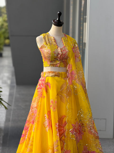 Yellow floral lehenga