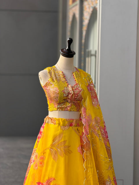 Yellow floral lehenga