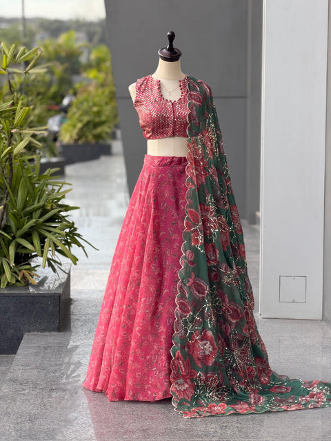 Red Organza Lehenga Choli