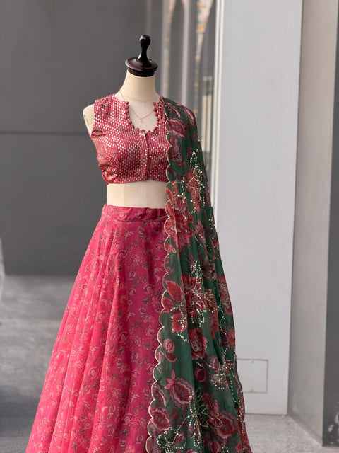 Red Organza Lehenga Choli