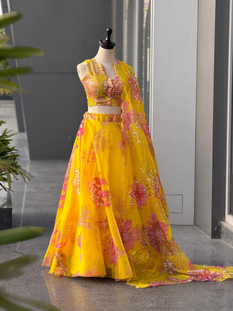 Yellow floral lehenga
