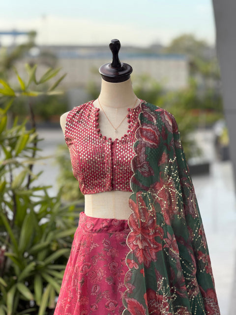 Red Organza Lehenga Choli