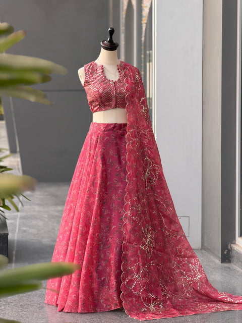 Red Organza Lehenga Choli
