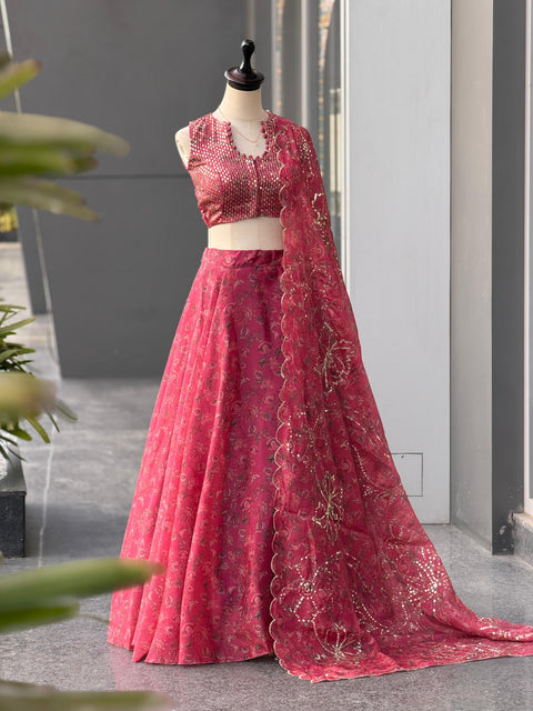 Red Organza Lehenga Choli