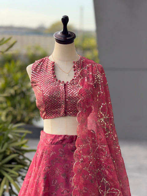 Red Organza Lehenga Choli
