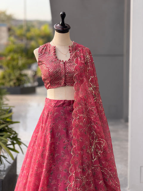 Red Organza Lehenga Choli